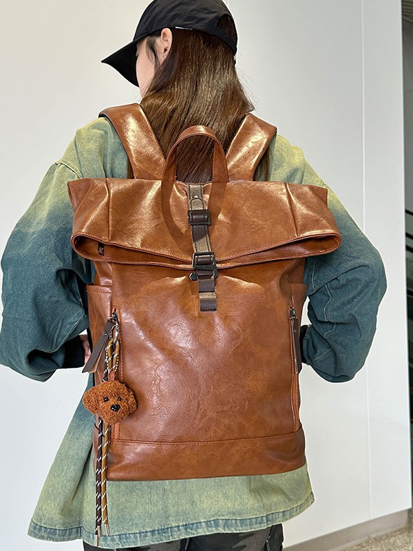 Leather Work Rucksack - Европейско-американский винтажный рюкзак с закручивающейся крышкой