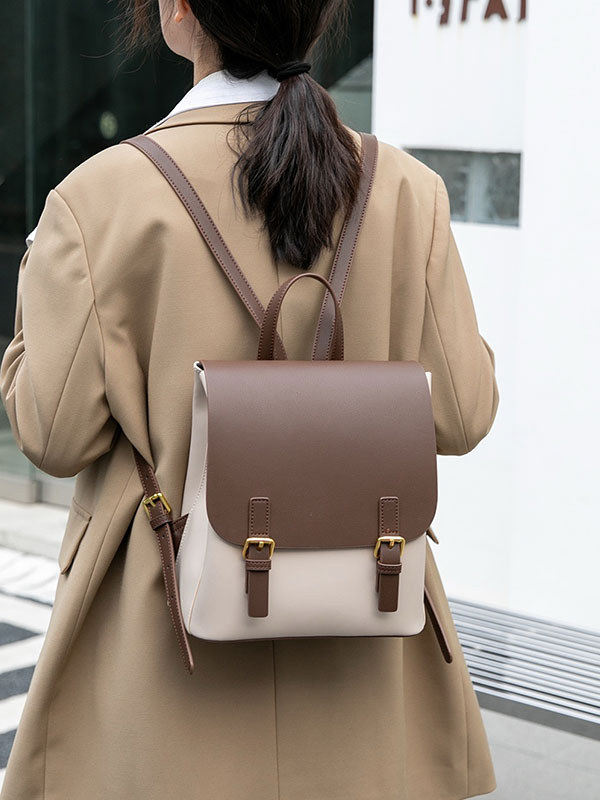 Leather Work Womens Backpack - Модная женская маленькая сумка-рюкзак - двухцветная