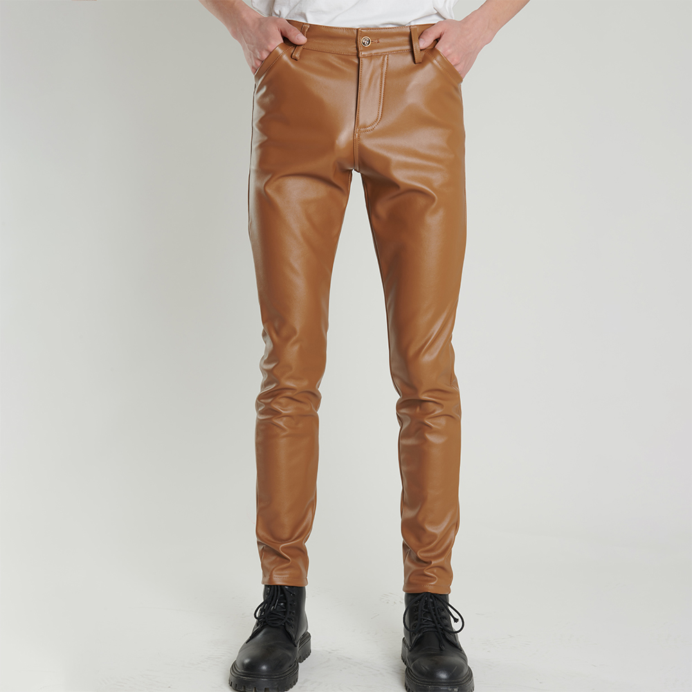 Leather Work Pants - Мужские кожаные брюки облегающие эластичные модные