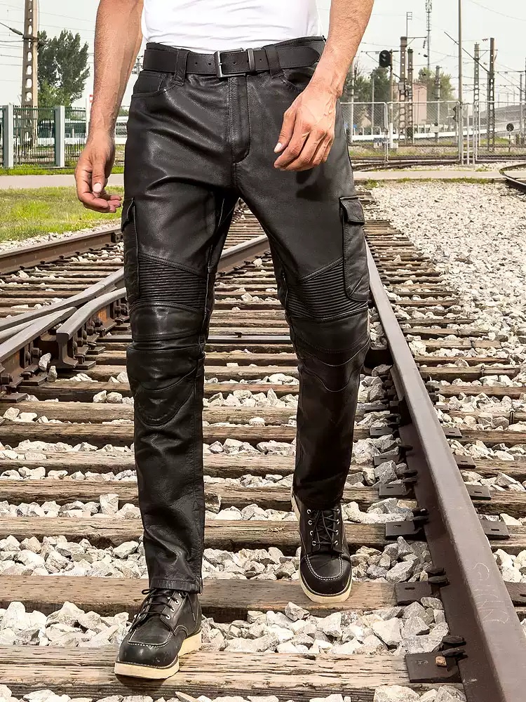 Leather Work Pants - Черные зимние кожаные брюки для мужчин